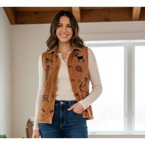 BFOFO Tribal Vest Vintage 90s Brown Aztec Petroglyphs Canada Womens Size M